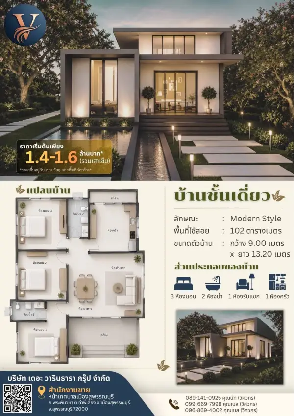 แบบบ้าน 17 พร้อมแปลนและราคา โดย วารินธารา กรุ๊ป