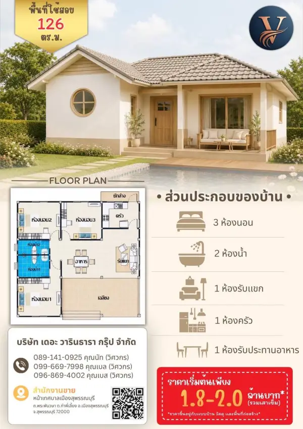 แบบบ้าน 32 พร้อมแปลนและราคา โดย วารินธารา กรุ๊ป