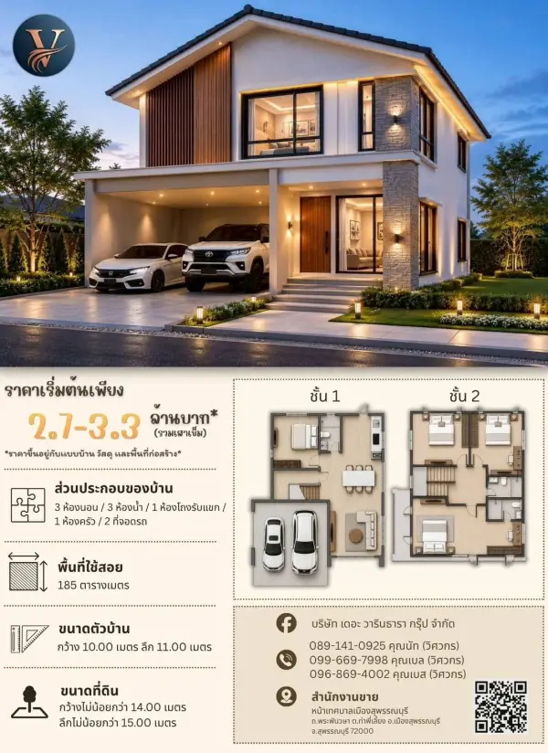 แบบบ้าน 11 พร้อมแปลนและราคา โดย วารินธารา กรุ๊ป